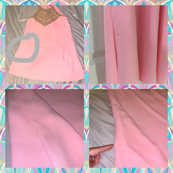 Lilly Pulitzer Pearl Soft Shift. Fun barbie pink w/gold thread cut out top. - Picture 5 of 6